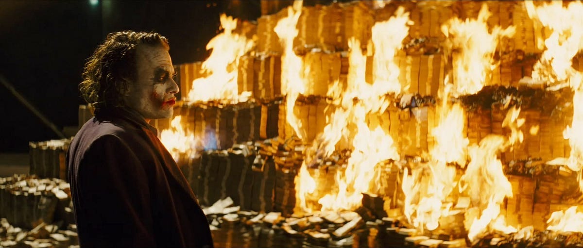 Image result for joker money fire